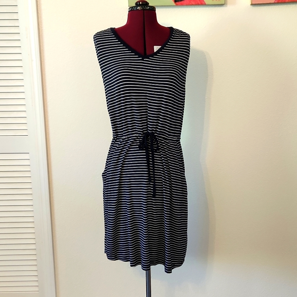 Navy Striped Sheath Dress, Size L
